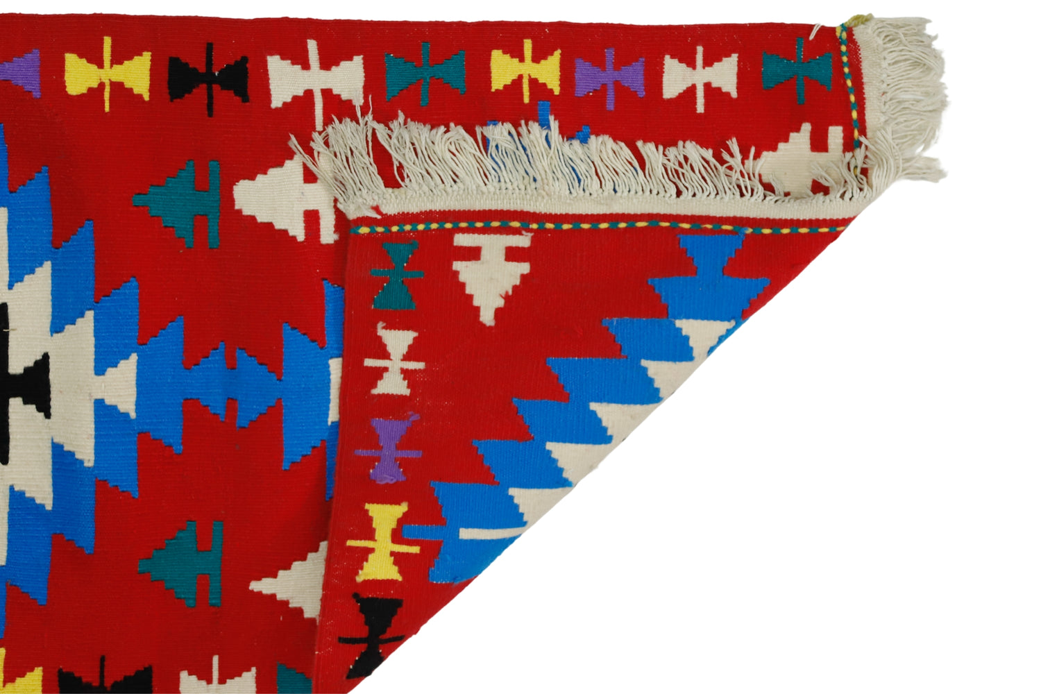 Mutlukonak / 2x18 Red Vintage Wool Kilim Runner Back Side