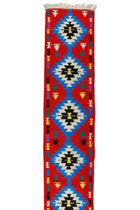 Mutlukonak / 2x18 Red Vintage Wool Kilim Runner Front Side