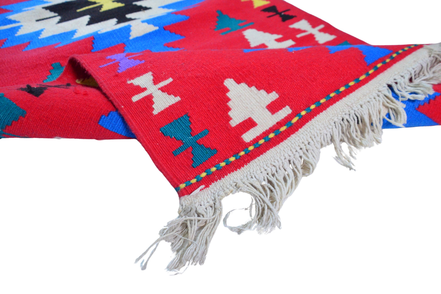 Mutlukonak / 2x18 Red Vintage Wool Kilim Runner Texture