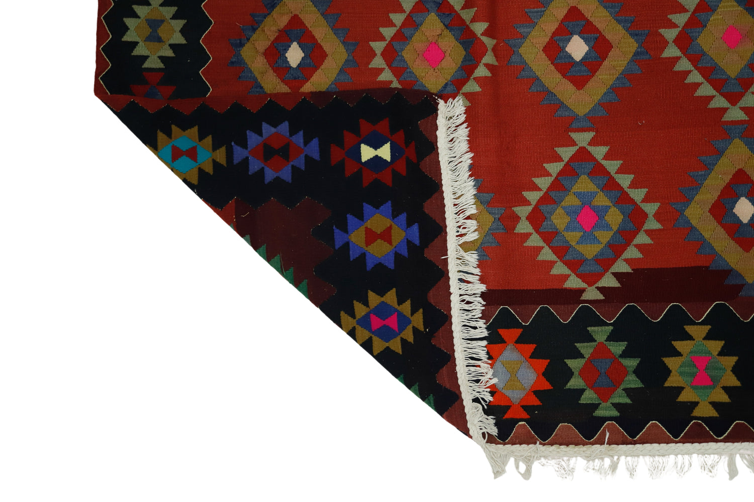 Ortaca / 6x9 Red Boho Kilim Rug Back Side