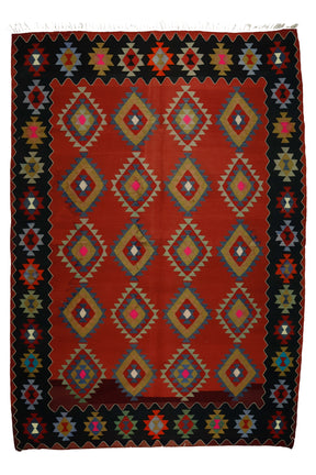 Ortaca / 6x9 Red Boho Kilim Rug Front Side