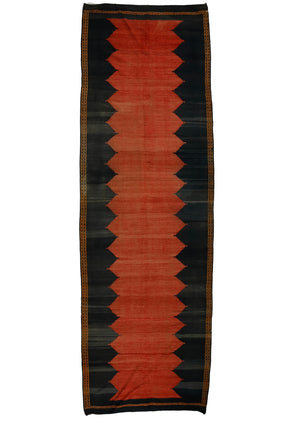 Saray / 4x13 Vintage Wool Turkish Kilim Runner Rug Front Side