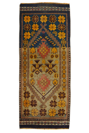 Sarayhan / 1x4 Vintage Handmade Turkish Area Rug Front Side