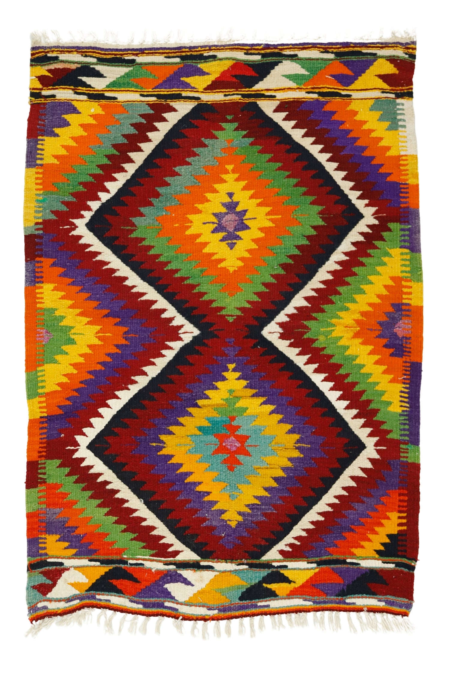 Sirge / 3x3 Bohemian Oriental Area Kilim Rug Front Side