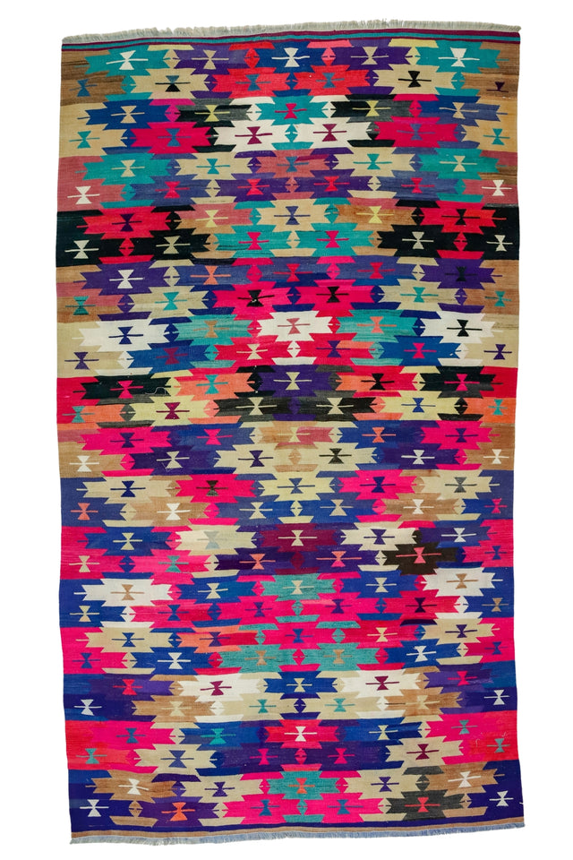 Tlos / 5x10 - Multi-Color Vintage Boho Kilim Front Side