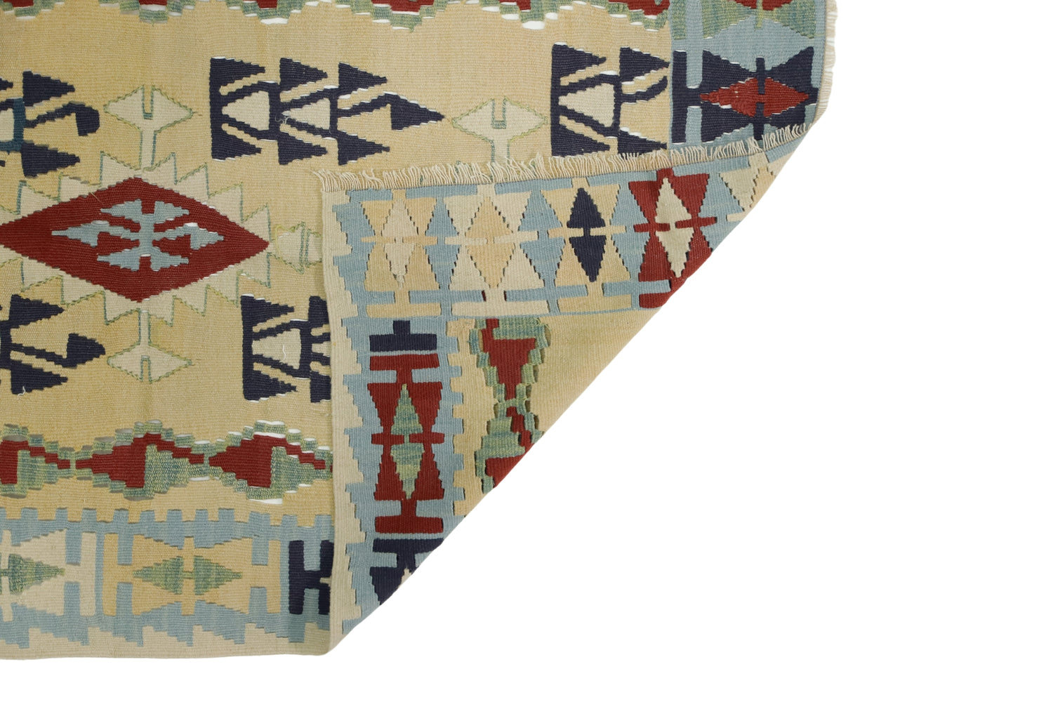 Tomarza / 3x5 Bohemian Wool Turkish Kilim Rug Back Side