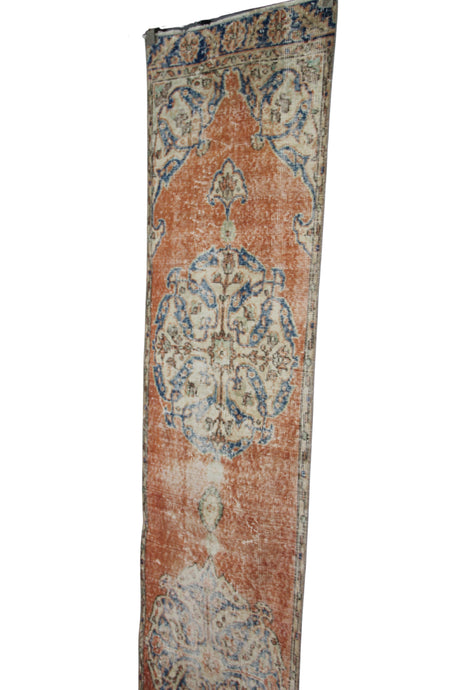 Vintage Oriental Rug Runner - 2x9 ft | Wool Beige Oushak Carpet for Hallway