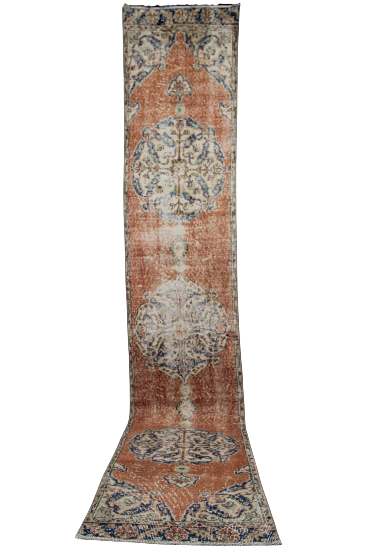Vintage Oriental Rug Runner - 2x9 ft | Wool Beige Oushak Carpet for Hallway