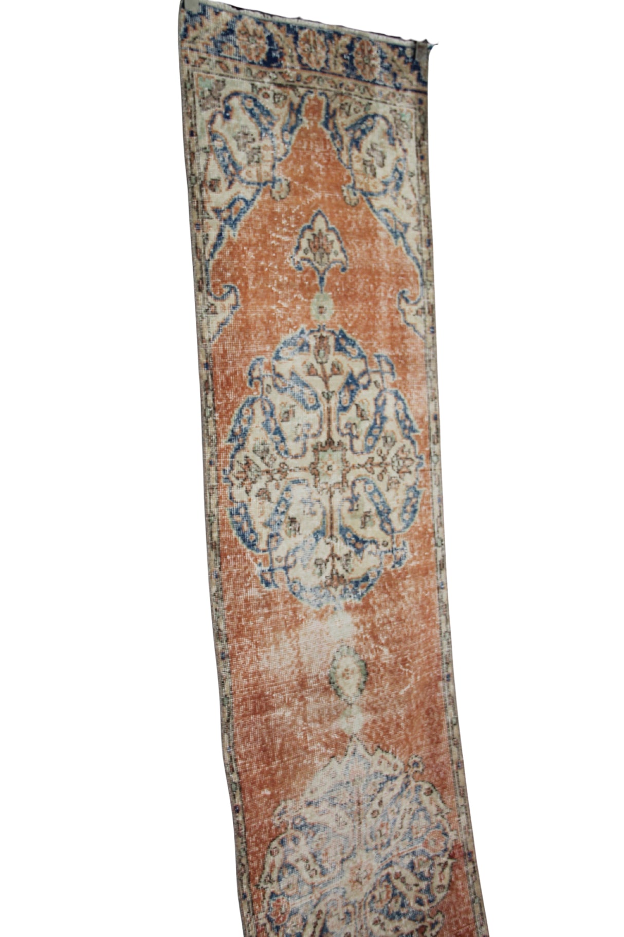 Vintage Oriental Rug Runner - 2x9 ft | Wool Beige Oushak Carpet for Hallway