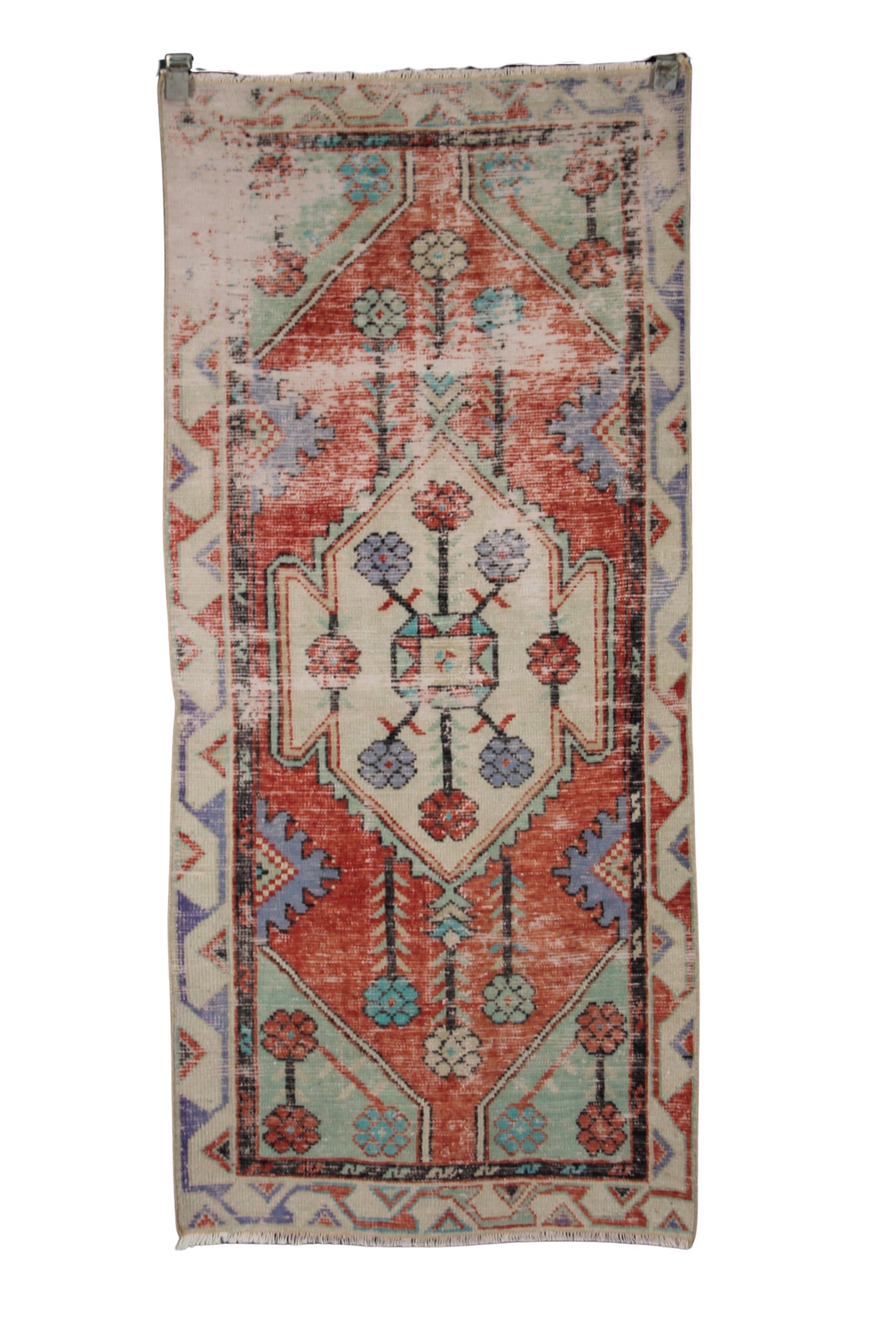 Vintage Orange Oushak Rug 2x5 ft – Handmade Wool Anatolian Carpet