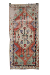Vintage Orange Oushak Rug 2x5 ft – Handmade Wool Anatolian Carpet