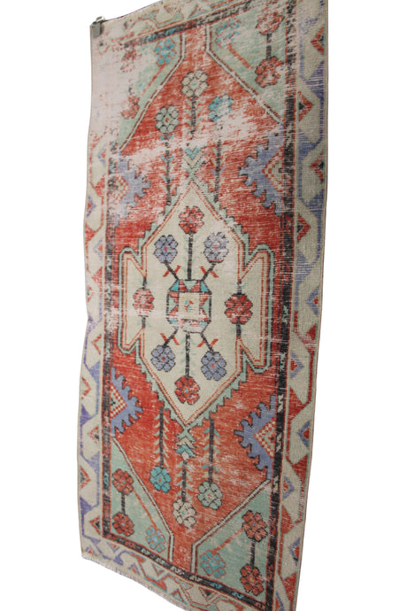Vintage Orange Oushak Rug 2x5 ft – Handmade Wool Anatolian Carpet