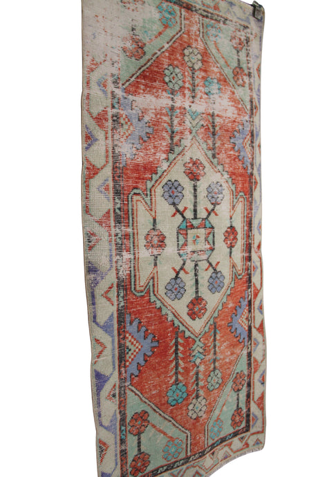 Vintage Orange Oushak Rug 2x5 ft – Handmade Wool Anatolian Carpet