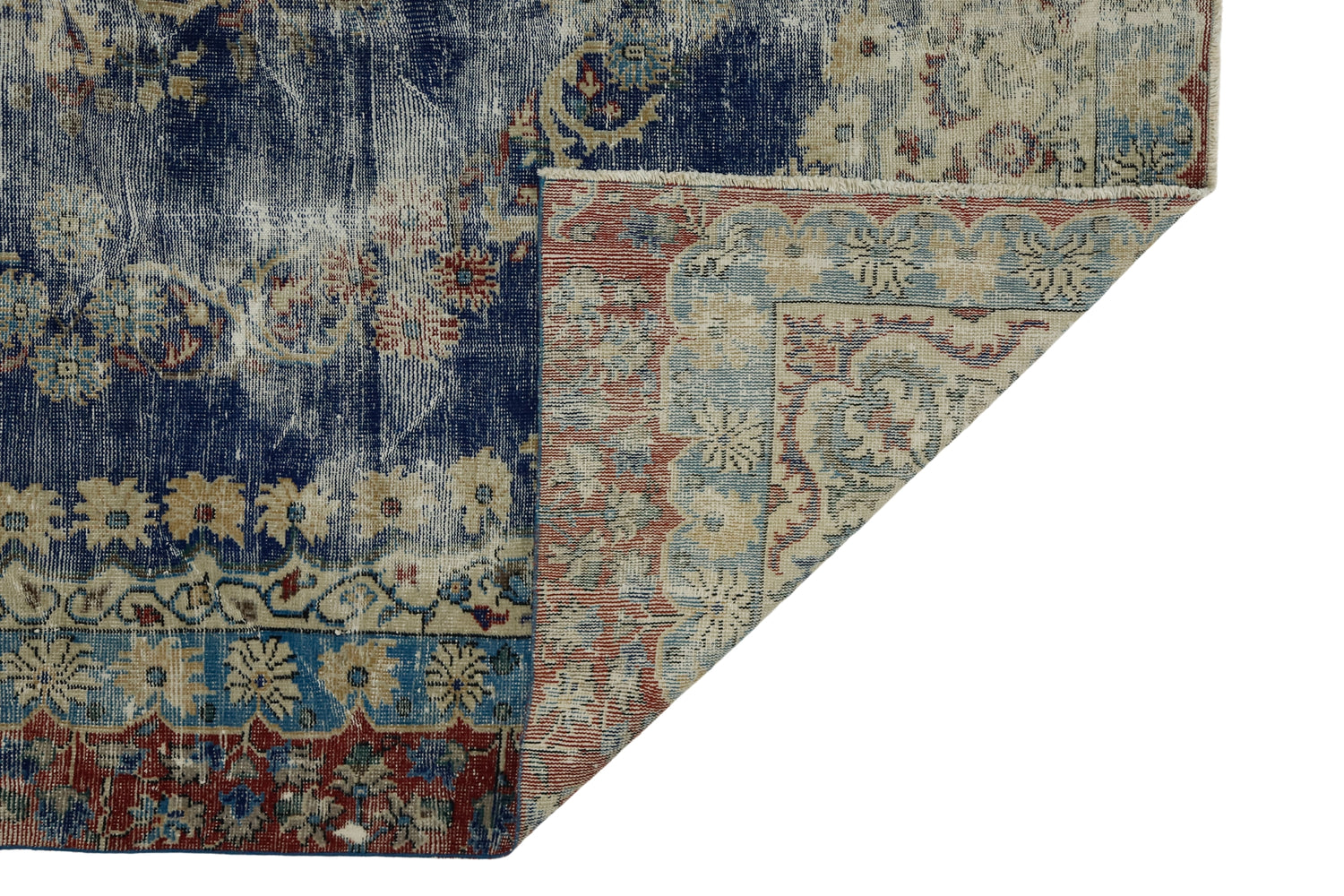 Yalvac / 8x10 Vintage Blue Turkish Carpet Back Side