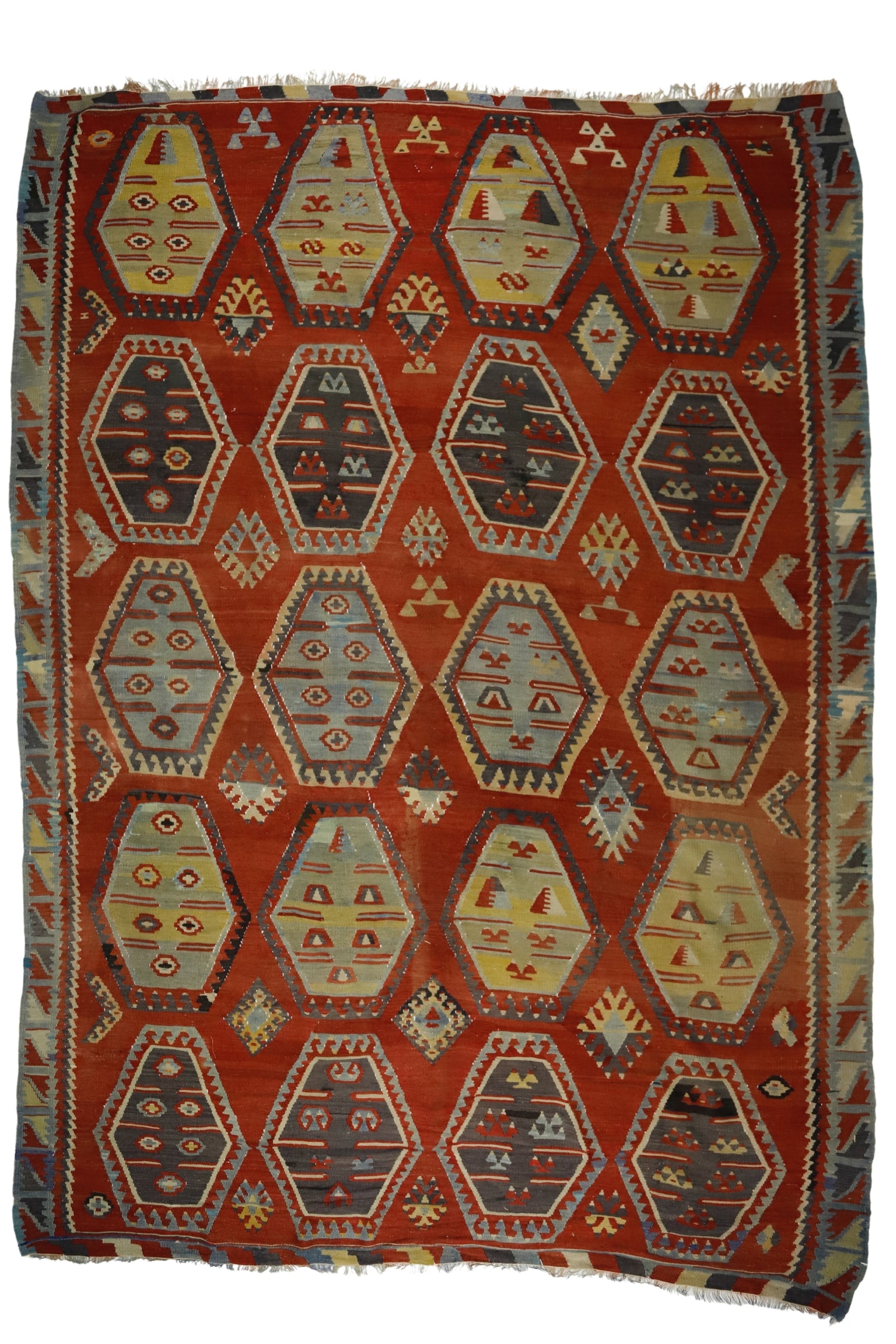 Yelbeyi / 8x11 Oversize Red Turkish Kilim Rug Front Side