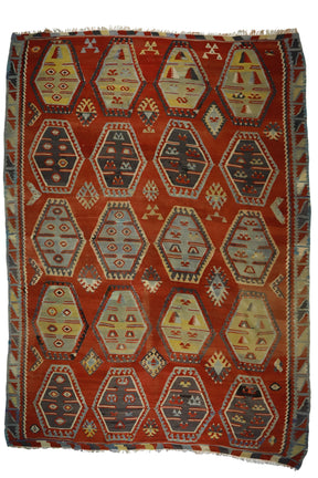 Yelbeyi / 8x11 Oversize Red Turkish Kilim Rug Front Side