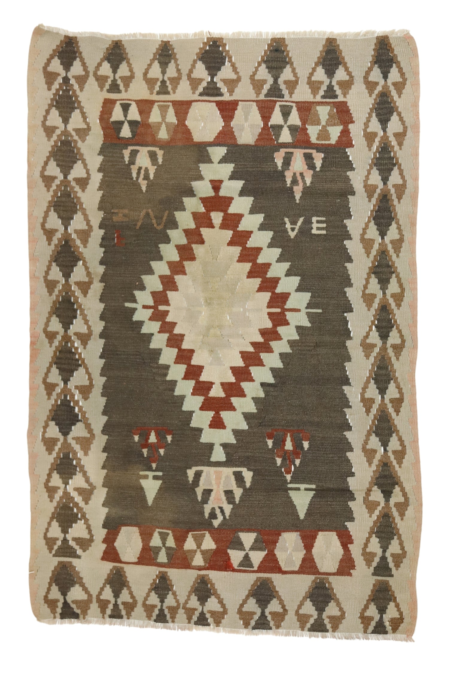 Zahman / 3x5 Handmade Tribal Bohemian Kilim Rug Front Side