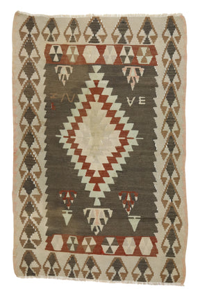 Zahman / 3x5 Handmade Tribal Bohemian Kilim Rug Front Side