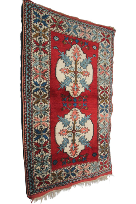 Vintage Red Accent Carpet - 3x5 ft | Handmade Tribal Nomadic Rug for Living Room