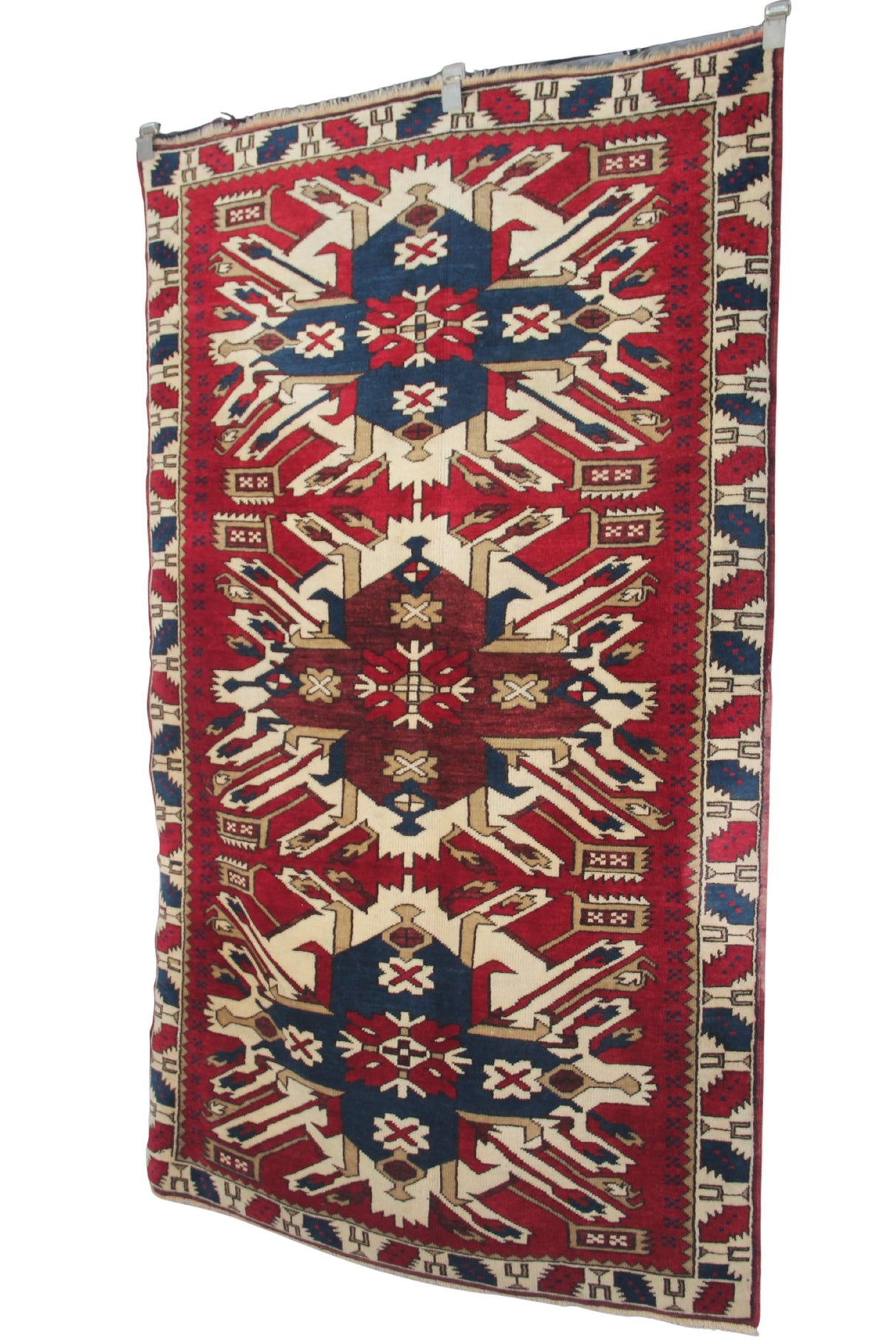 Curated Vintage Accent Rug - 3x6 ft | Handmade Red Wool Rug With Eclectic Pattern