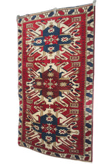 Curated Vintage Accent Rug - 3x6 ft | Handmade Red Wool Rug With Eclectic Pattern