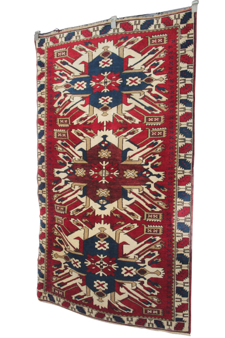 Curated Vintage Accent Rug - 3x6 ft | Handmade Red Wool Rug With Eclectic Pattern