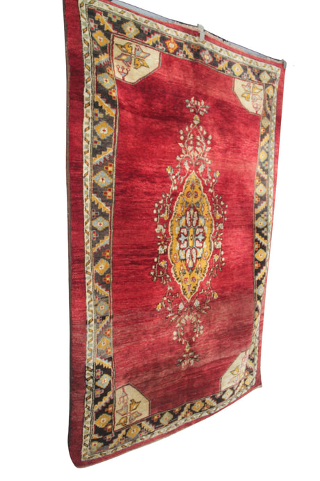 Vintage Red Turkish Rug - 5x7 ft | Handmade Oushak Area Carpet for Living Room
