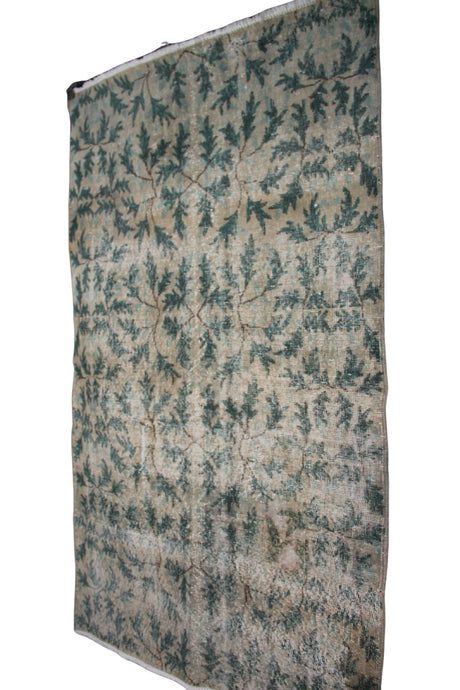Beige and Green Vintage Rug - 3x6 ft | Handmade Boho Turkish Carpet