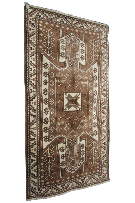 Neutral Vintage Handmade Rug - 3x6 ft | Tribal Boho Turkish Carpet for Living Room