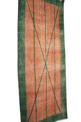 Vintage Handmade Wool Rug - 2x6 ft | Orange and Green Turkish Area Carpet