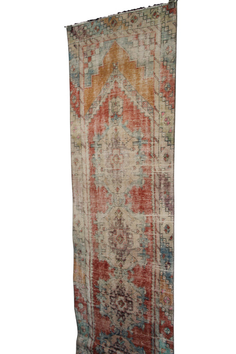 Vintage Boho Turkish Rug - 2x8 ft | Handmade Tribal Oushak Carpet for Hallway