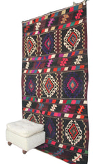 Vintage Flatweave Wool Kilim - 4x8 ft | Wool Handmade Turkish Rug for Living Room