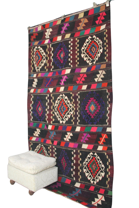 Vintage Flatweave Wool Kilim - 4x8 ft | Wool Handmade Turkish Rug for Living Room