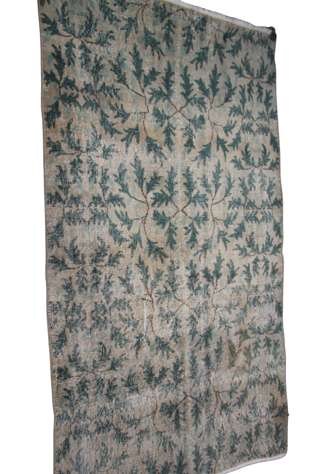 Beige and Green Vintage Rug - 3x6 ft | Handmade Boho Turkish Carpet