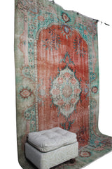 Floral Vintage Area Rug - 5x9 ft | Handmade Red and Green Oushak Carpet