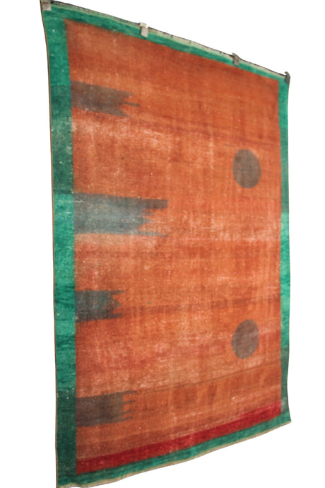 Vintage Handmade Orange Rug - 4x6 ft | Bohemian Wool Turkish Carpet for Area