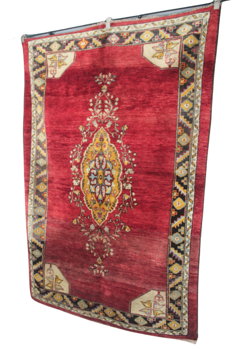 Vintage Red Turkish Rug - 5x7 ft | Handmade Oushak Area Carpet for Living Room
