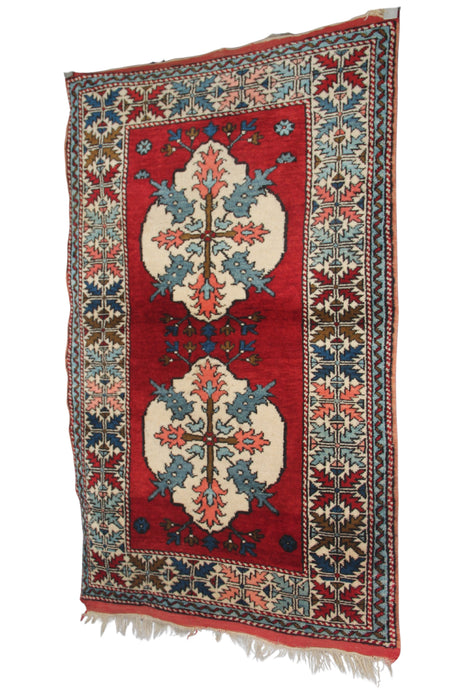 Vintage Red Accent Carpet - 3x5 ft | Handmade Tribal Nomadic Rug for Living Room