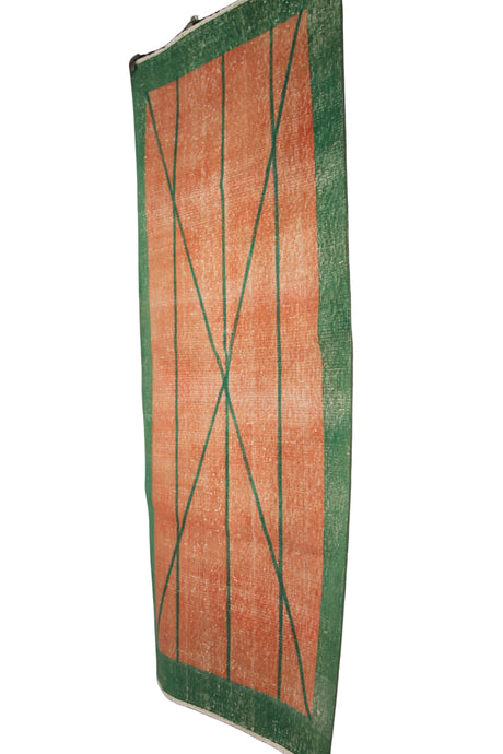 Vintage Handmade Wool Rug - 2x6 ft | Orange and Green Turkish Area Carpet