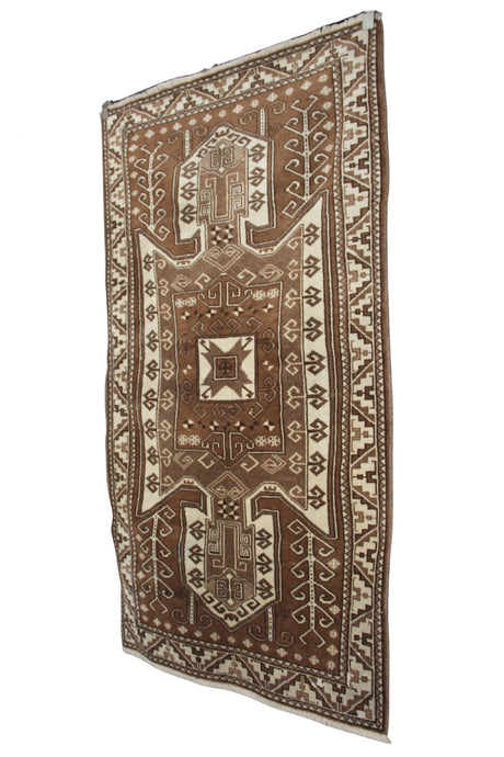 Neutral Vintage Handmade Rug - 3x6 ft | Tribal Boho Turkish Carpet for Living Room