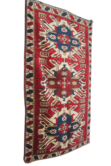 Curated Vintage Accent Rug - 3x6 ft | Handmade Red Wool Rug With Eclectic Pattern