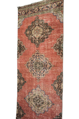 Vintage Red Turkish Runner - 3x11 ft | Handmade Wool Antique Carpet for Hallway