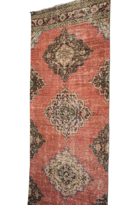 Vintage Red Turkish Runner - 3x11 ft | Handmade Wool Antique Carpet for Hallway