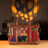 Mixed Patchwork Handmade Boho Weekender Bag | Antique Kilim Unisex Leather Duffel Bag