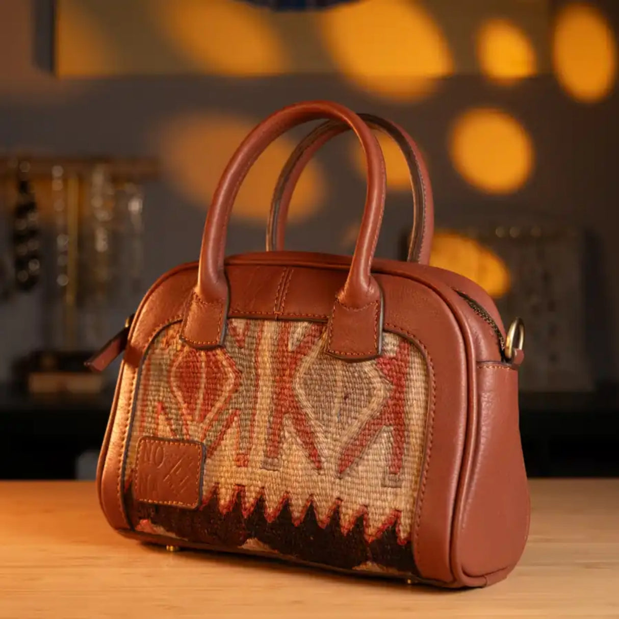 Hug MadameOttoman Handmade Antique Kilim & Leather Mini Tote Bag | Bohemian Mini Tote