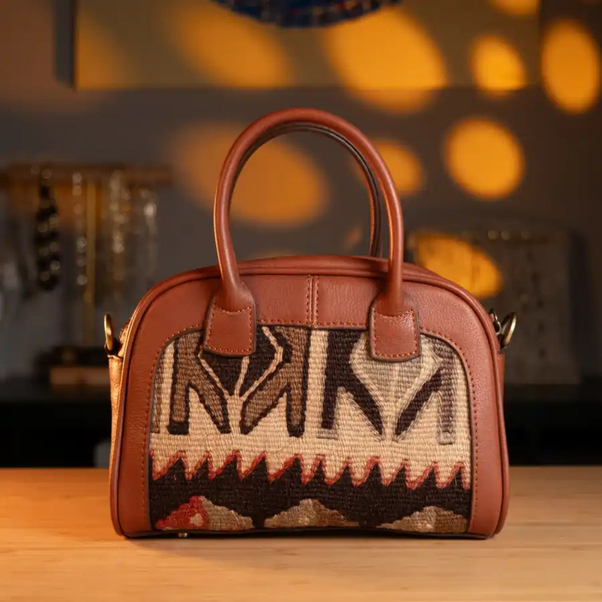 Hug MadameOttoman Handmade Antique Kilim & Leather Mini Tote Bag | Bohemian Mini Tote