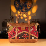 Ova Handmade Boho Weekender Bag | Antique Kilim & Leather Unisex Duffel Bag