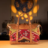 Ova Handmade Boho Weekender Bag | Antique Kilim & Leather Unisex Duffel Bag